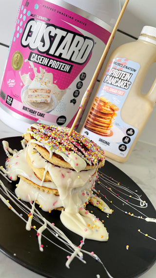 Birthday Cake Protein Pancakes-Muscle Nation