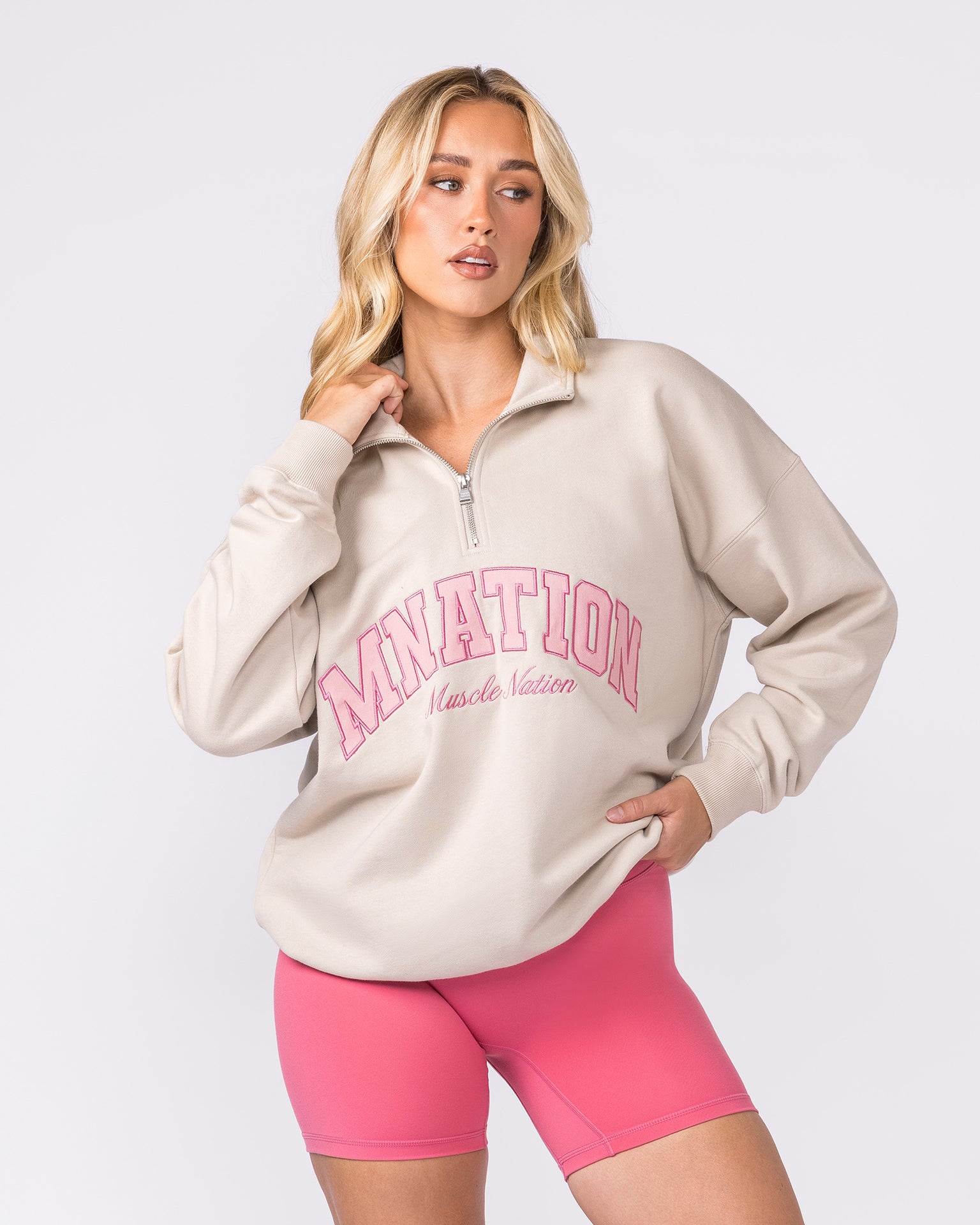 Academy Quarter Zip - Cream-Jumpers & Hoodies-XXS-042619CREAM-XXS-MNAPPRL50241-4-Muscle Nation