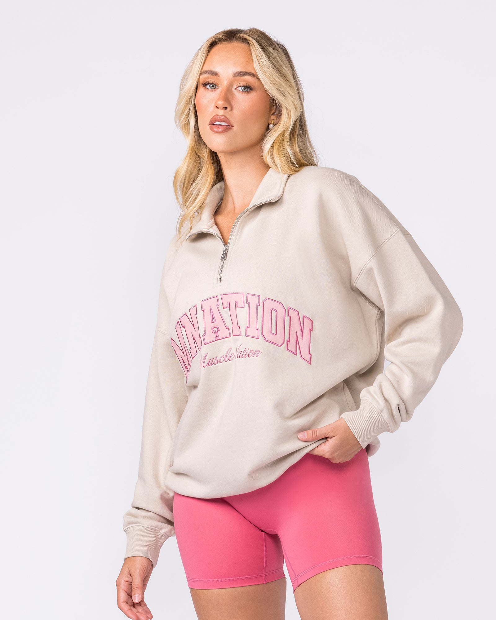 Academy Quarter Zip - Cream-Jumpers & Hoodies-XXS-042619CREAM-XXS-MNAPPRL50241-5-Muscle Nation