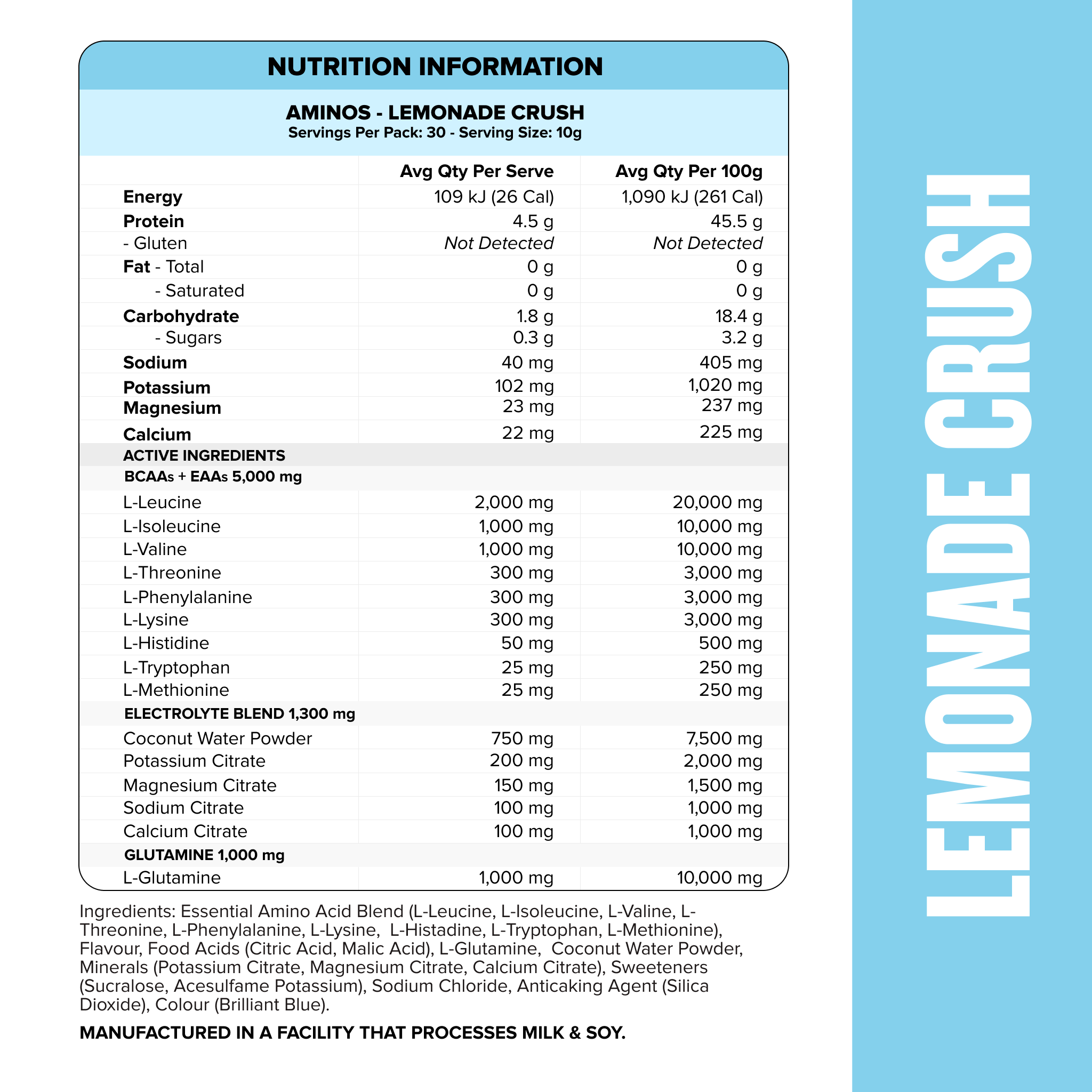 AMINOS + HYDRATION - Lemonade Crush - 30 serves-Aminos-MNSUPPS0147-764460254075-2-Muscle Nation