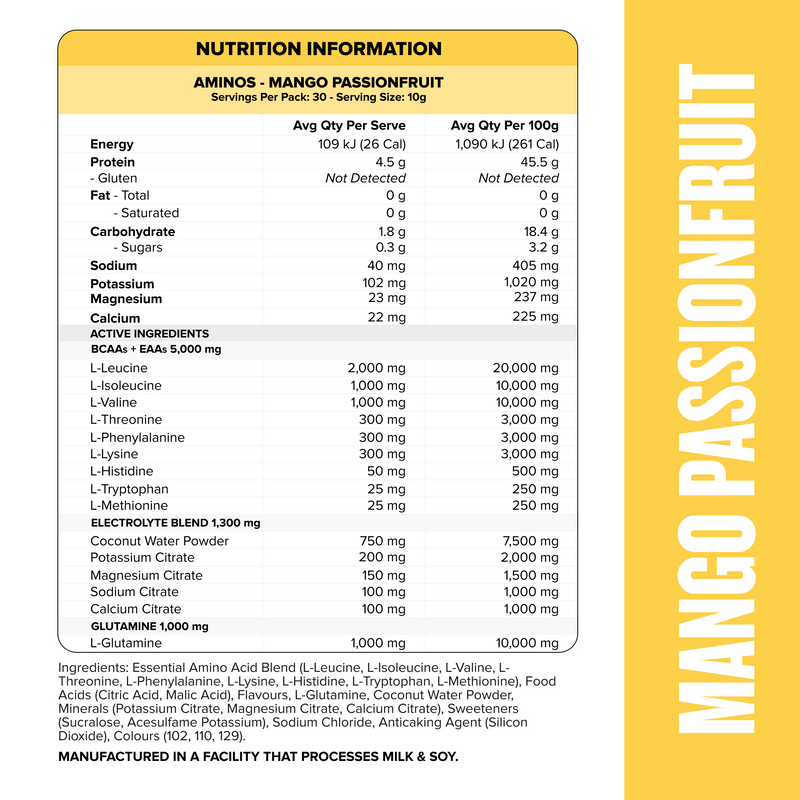 AMINOS + HYDRATION - Mango Passionfruit - 30 serves-Aminos-MNSUPPS0231-764460254488-2-Muscle Nation