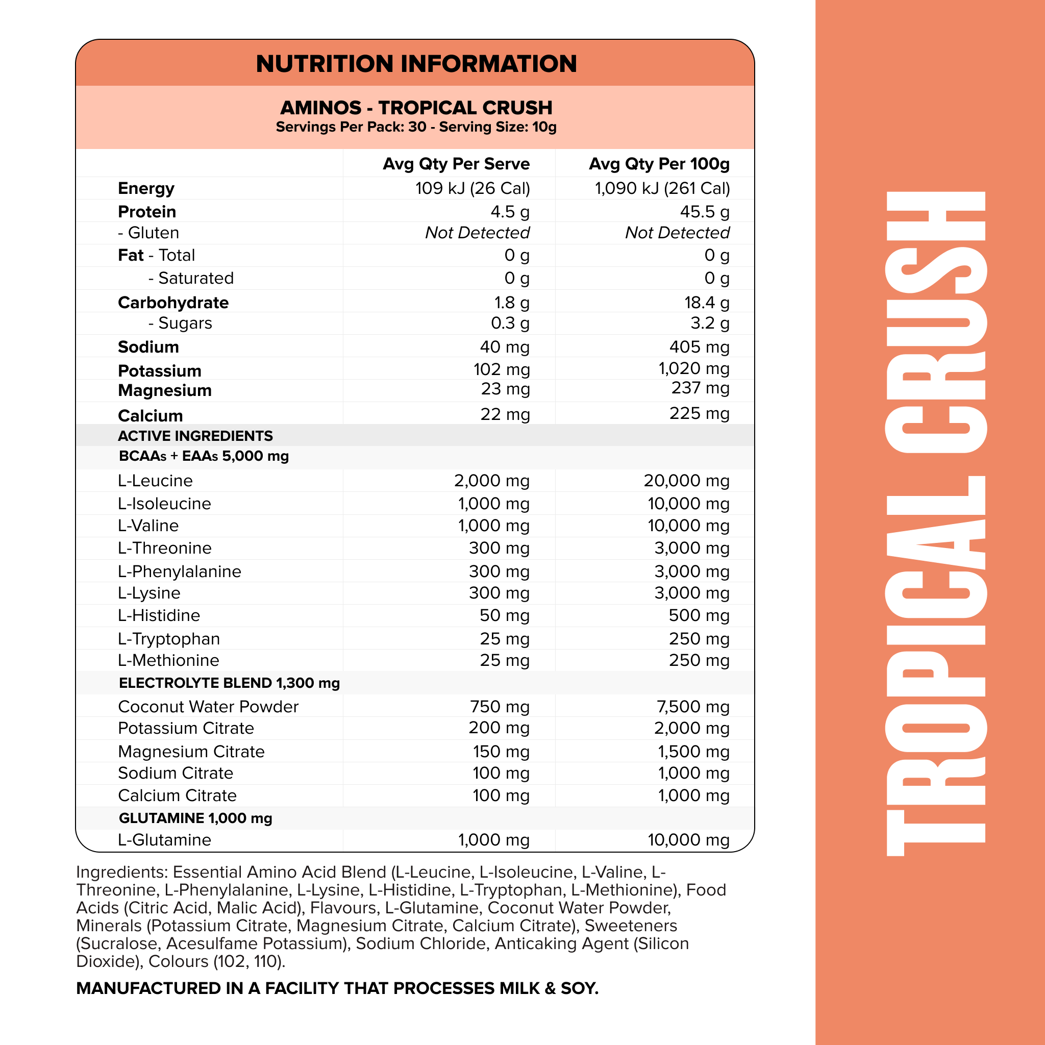AMINOS + HYDRATION - Tropical Crush - 30 serves-Aminos-MNSUPPS0244-764460254549-2-Muscle Nation