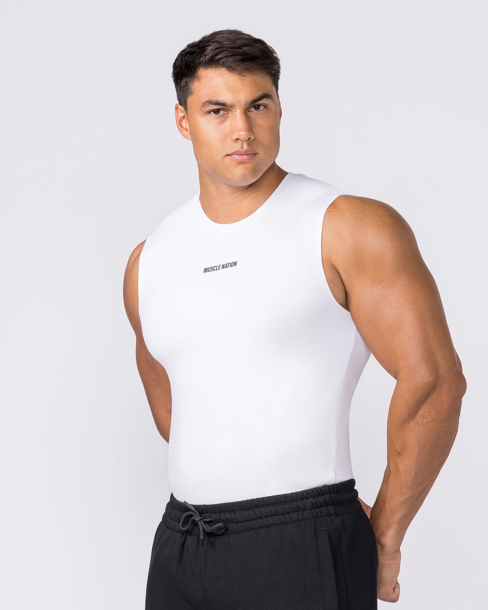 Apex Sleeveless Tee - White-Singlets & Tanks-S-042649WHT-S-MNAPPRL50561-3-Muscle Nation