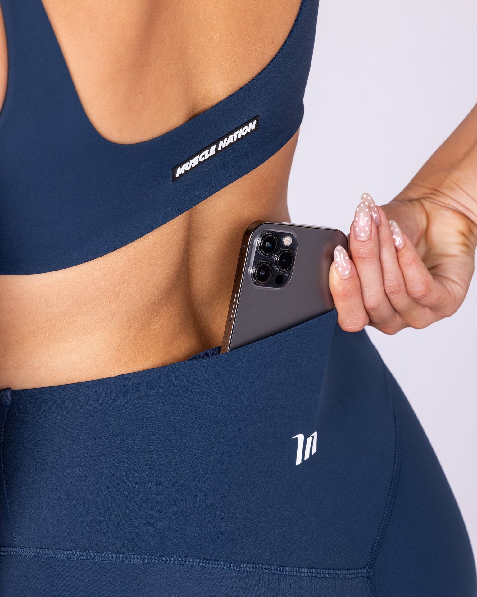 Aura Back Pocket Ankle Length Leggings - Navy-Leggings-XXS-1125123NAVY-XXS-MNAPPRL45509-2-Muscle Nation