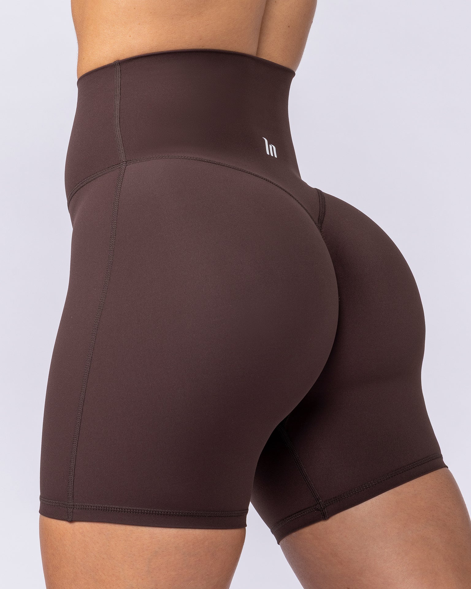 Aura Peachy High Invisible Scrunch Bike Shorts Cocoa - Muscle Nation women's bike shorts, view 4