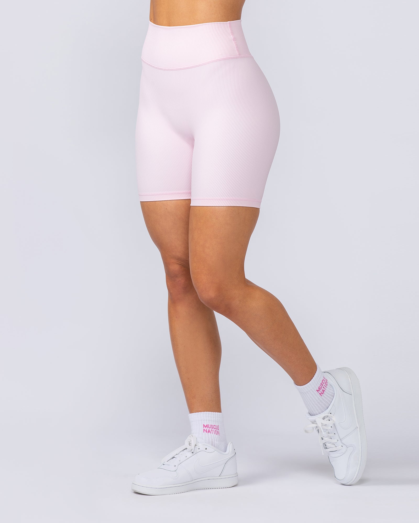Zero Rise Rib Bike Shorts - Baby Pink-Shorts-XXS-112491BPNK-XXS-MNAPPRL33973-4-Muscle Nation