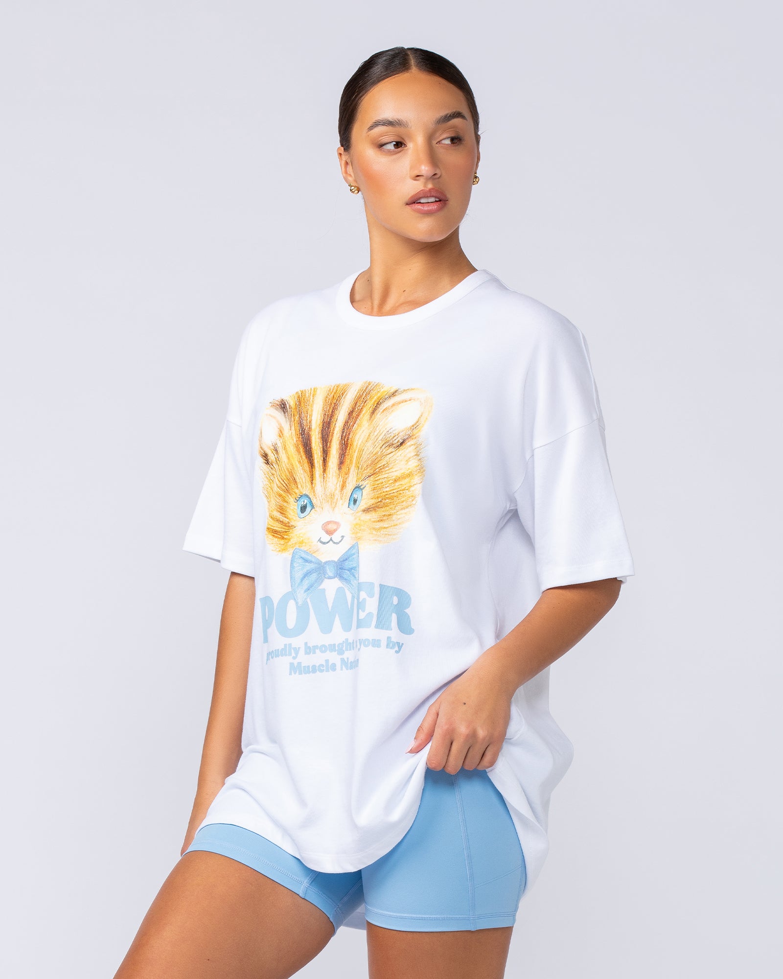 P Power Oversized Tee - White-T-Shirts-XXS-112456WHT-XXS-MNAPPRL34667-3-Muscle Nation