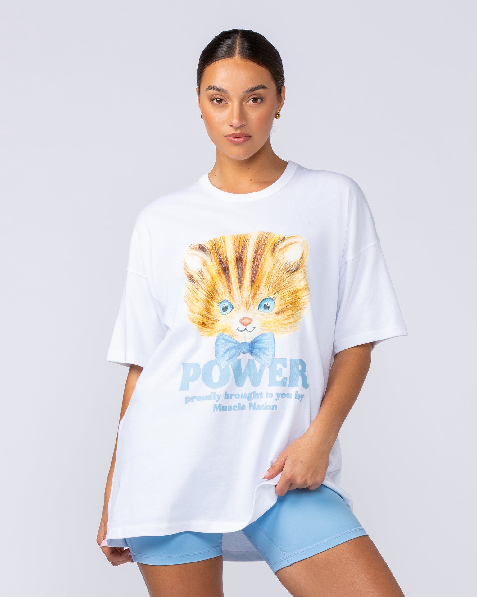 P Power Oversized Tee - White-T-Shirts-XXS-112456WHT-XXS-MNAPPRL34667-1-Muscle Nation