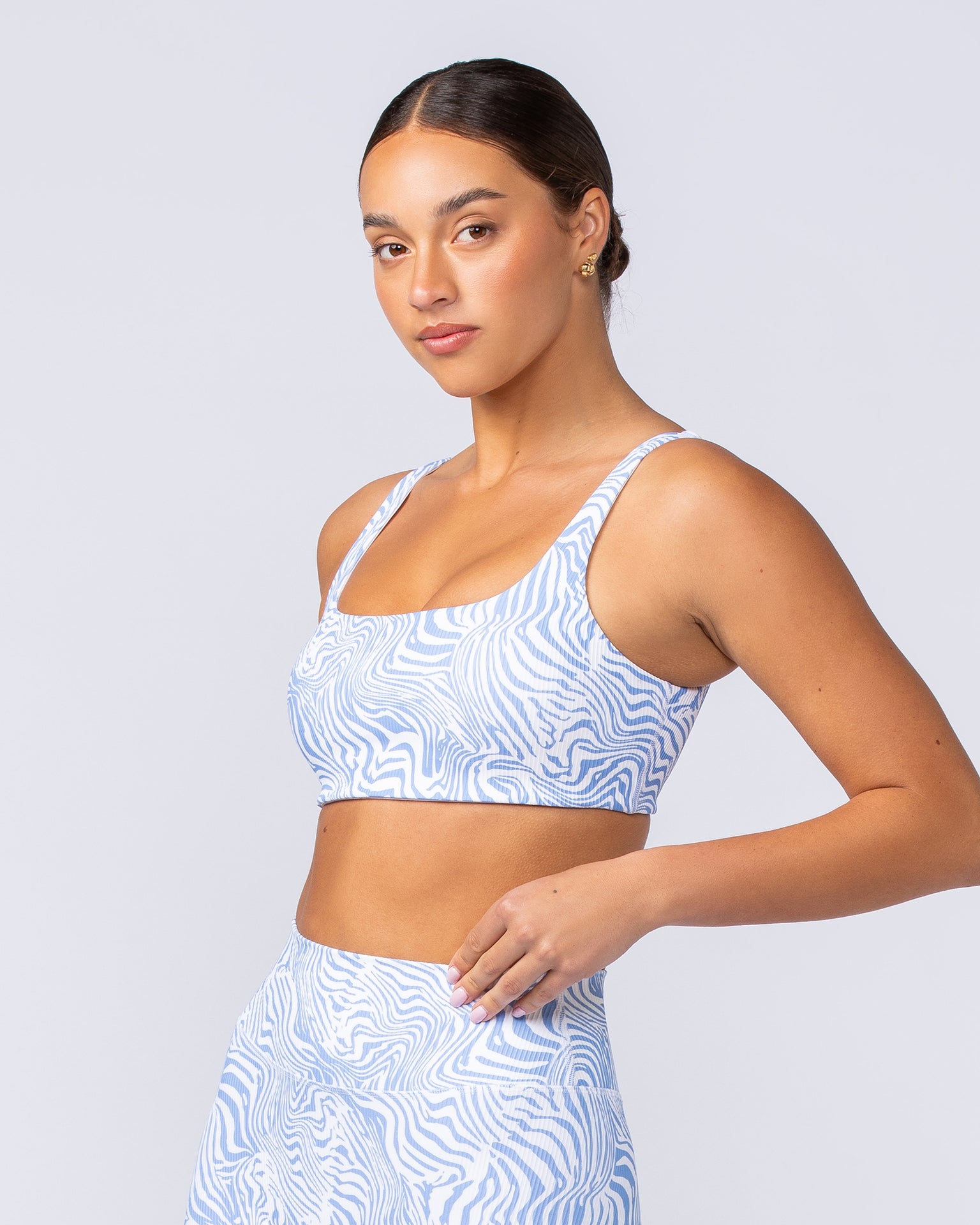 Fundamental Zebra Rib Bra - Pacific Blue Zebra-Sports Bras-XXS-112418PACBLZEB-XXS-MNAPPRL33163-3-Muscle Nation