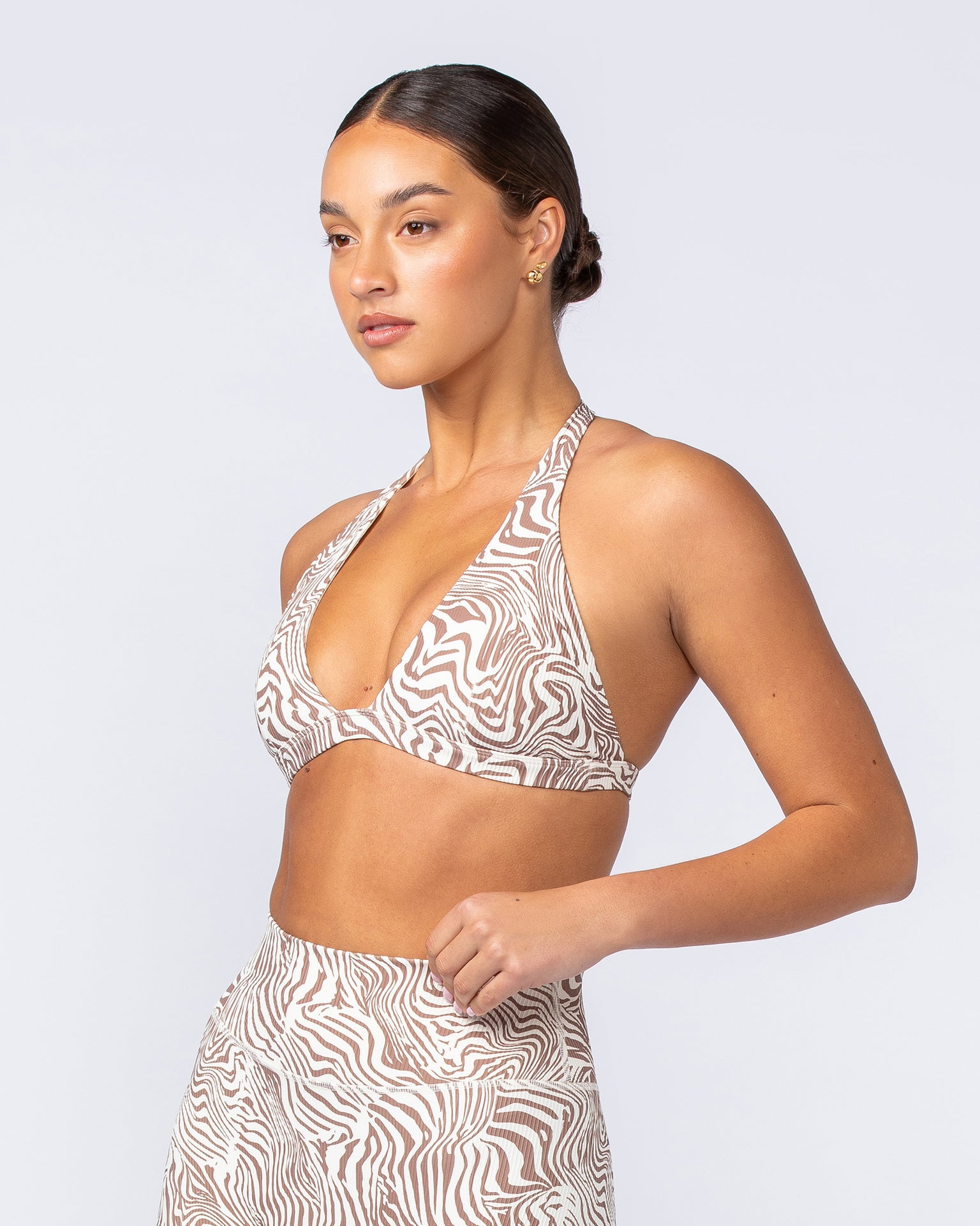 Halter Rib Bralette - Cinnamon Zebra-Bralettes-XXS-112417CINZEB-XXS-MNAPPRL33145-3-Muscle Nation