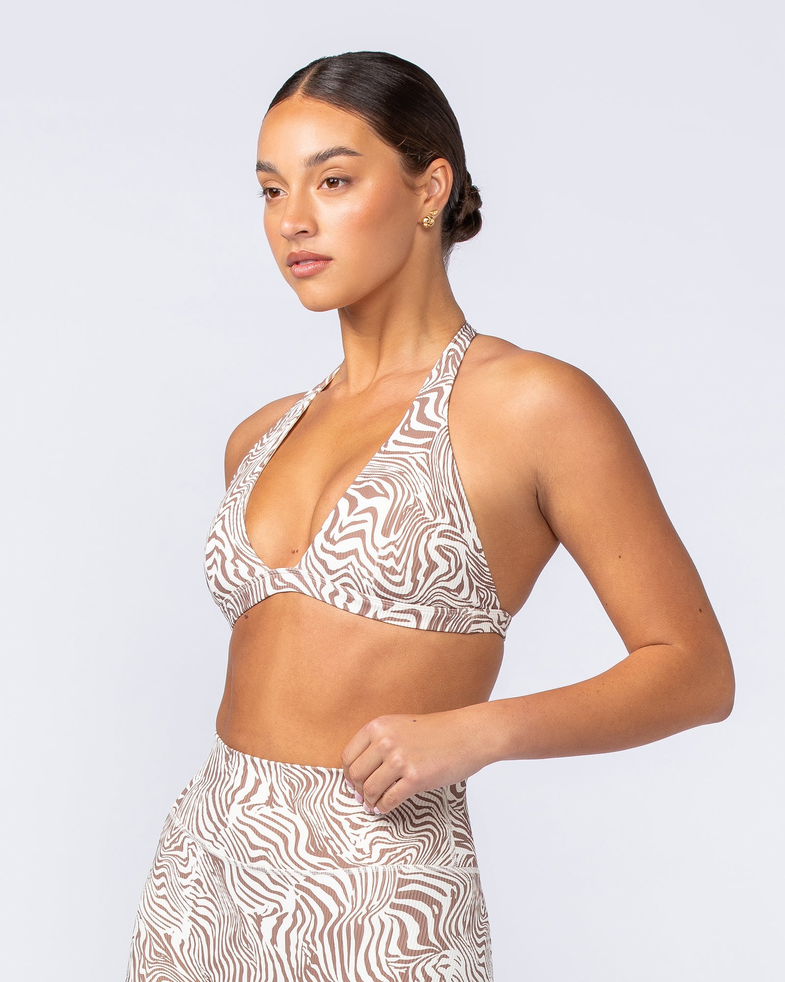 Halter Rib Bralette - Cinnamon Zebra-Bralettes-XXS-112417CINZEB-XXS-MNAPPRL33145-3-Muscle Nation