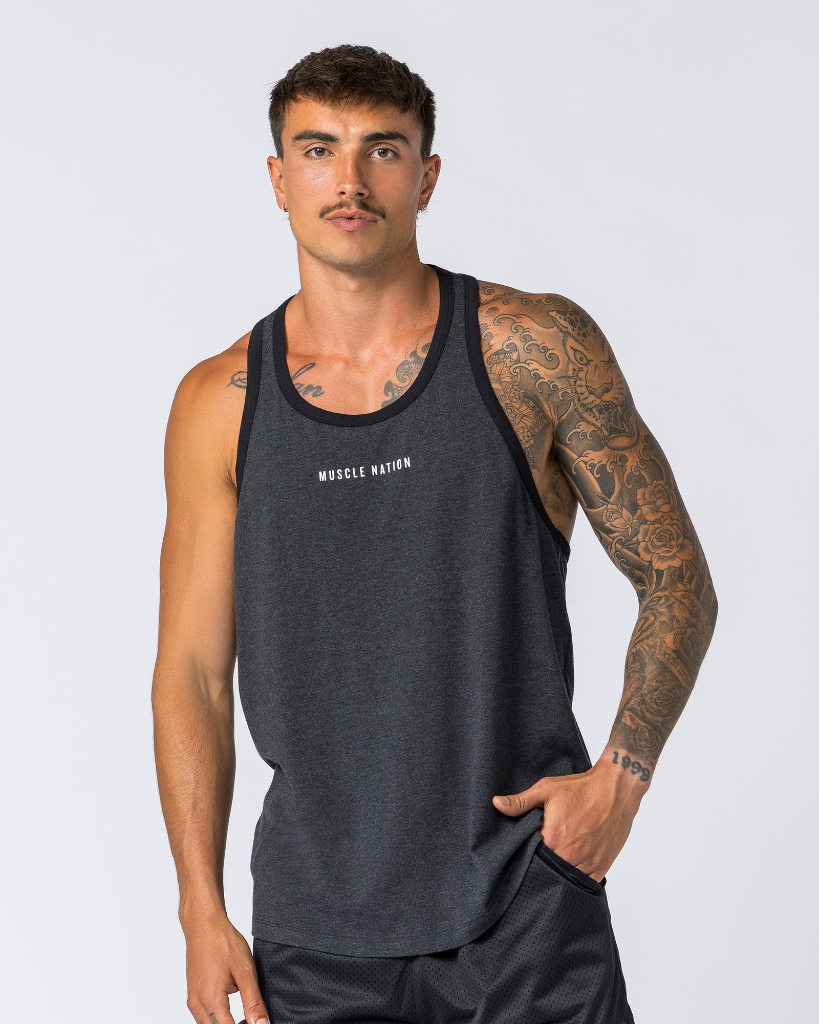 Striker Y Back Singlet - Black Marl (Black Bind)-Singlets & Tanks-S-112363BLKMRL-S-MNAPPRL28223-4-Muscle Nation