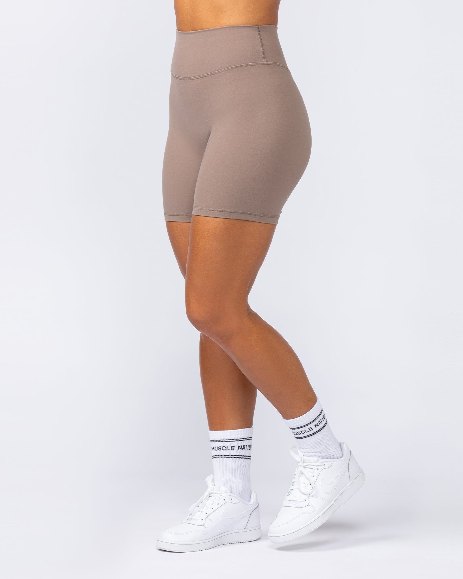Liberty High Rise Bike Shorts Mushroom - Muscle Nation women's bike shorts