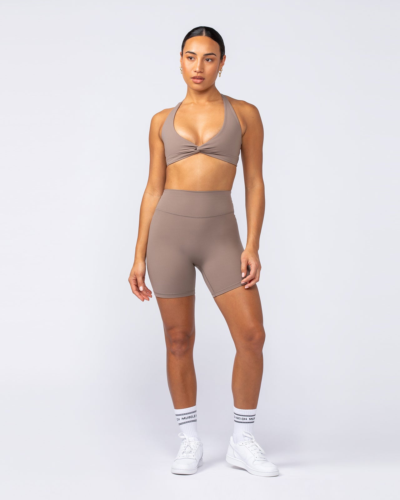 Liberty High Rise Bike Shorts Mushroom - Muscle Nation women's bike shorts, view 6