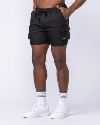 Daily Cargo 5" Shorts - Black-Shorts-S-112480BLKSIL-S-MNAPPRL35480-1-Muscle Nation