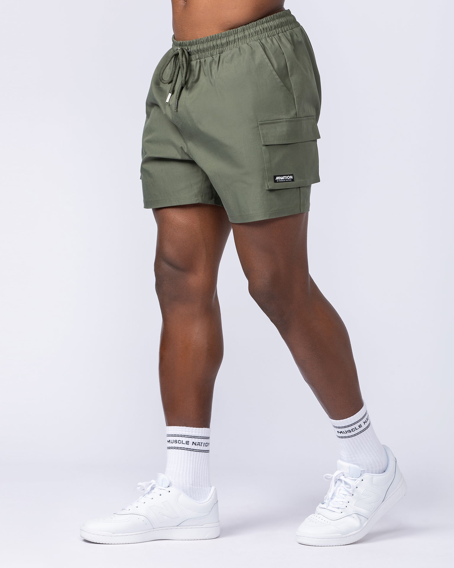 Daily Cargo 5" Shorts - Dark Khaki (Silicon Logo)-Shorts-S-112480DKHAKISIL-S-MNAPPRL35487-3-Muscle Nation