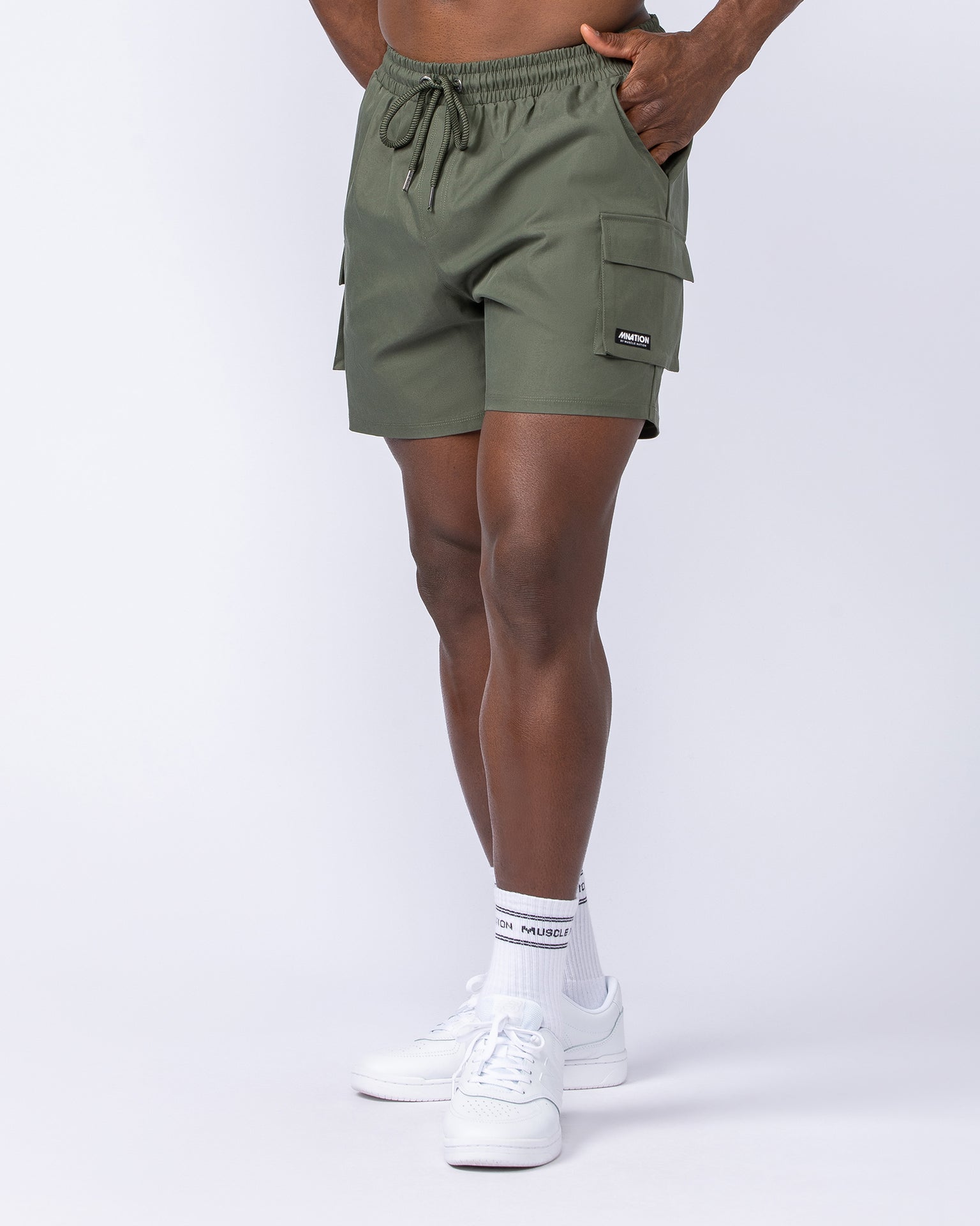 Daily Cargo 5" Shorts - Dark Khaki (Silicon Logo)-Shorts-S-112480DKHAKISIL-S-MNAPPRL35487-1-Muscle Nation