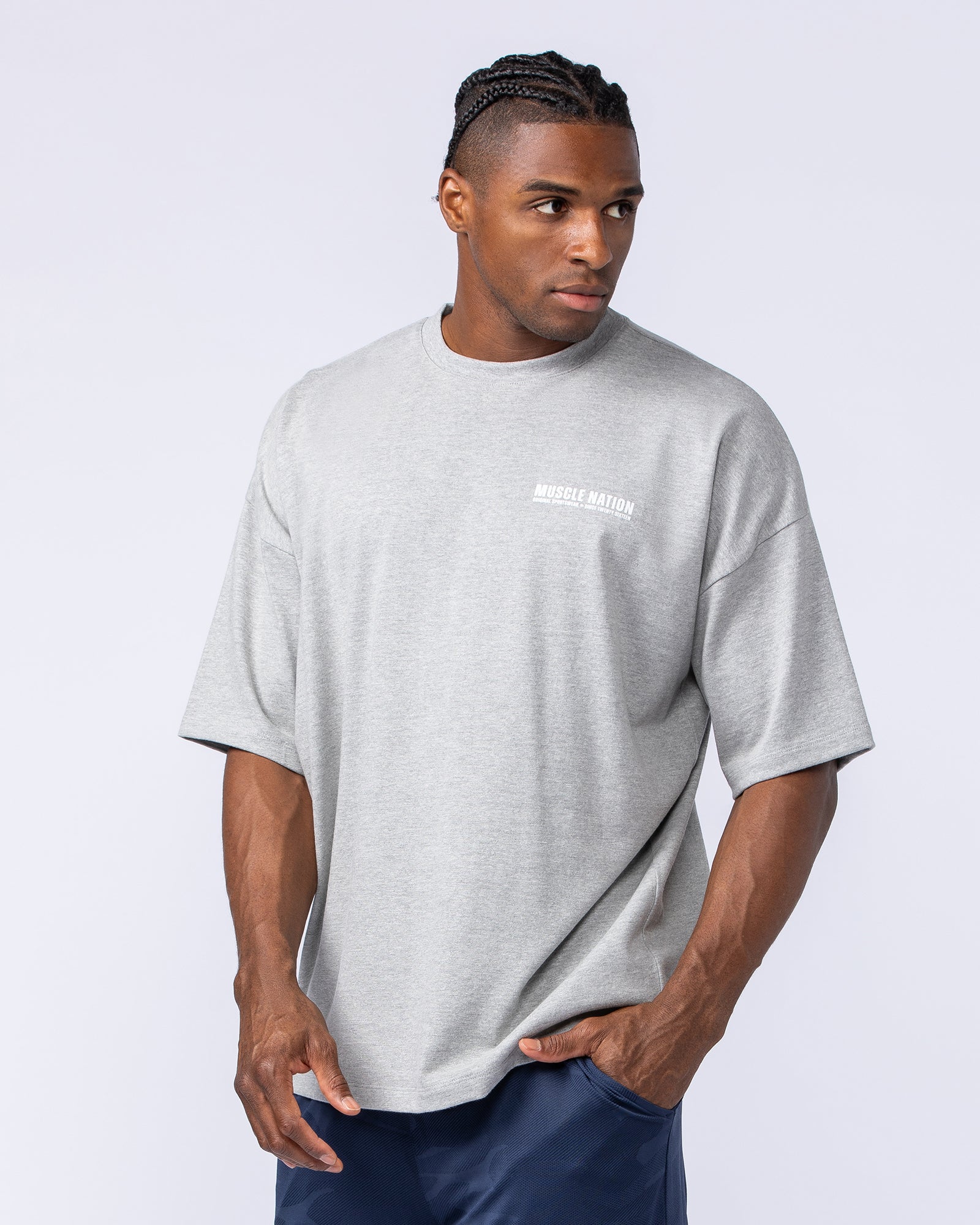 Original Oversized Boxy Tee - Grey Marl-T-Shirts-XS-1124186GRYMRL-XS-MNAPPRL35155-3-Muscle Nation