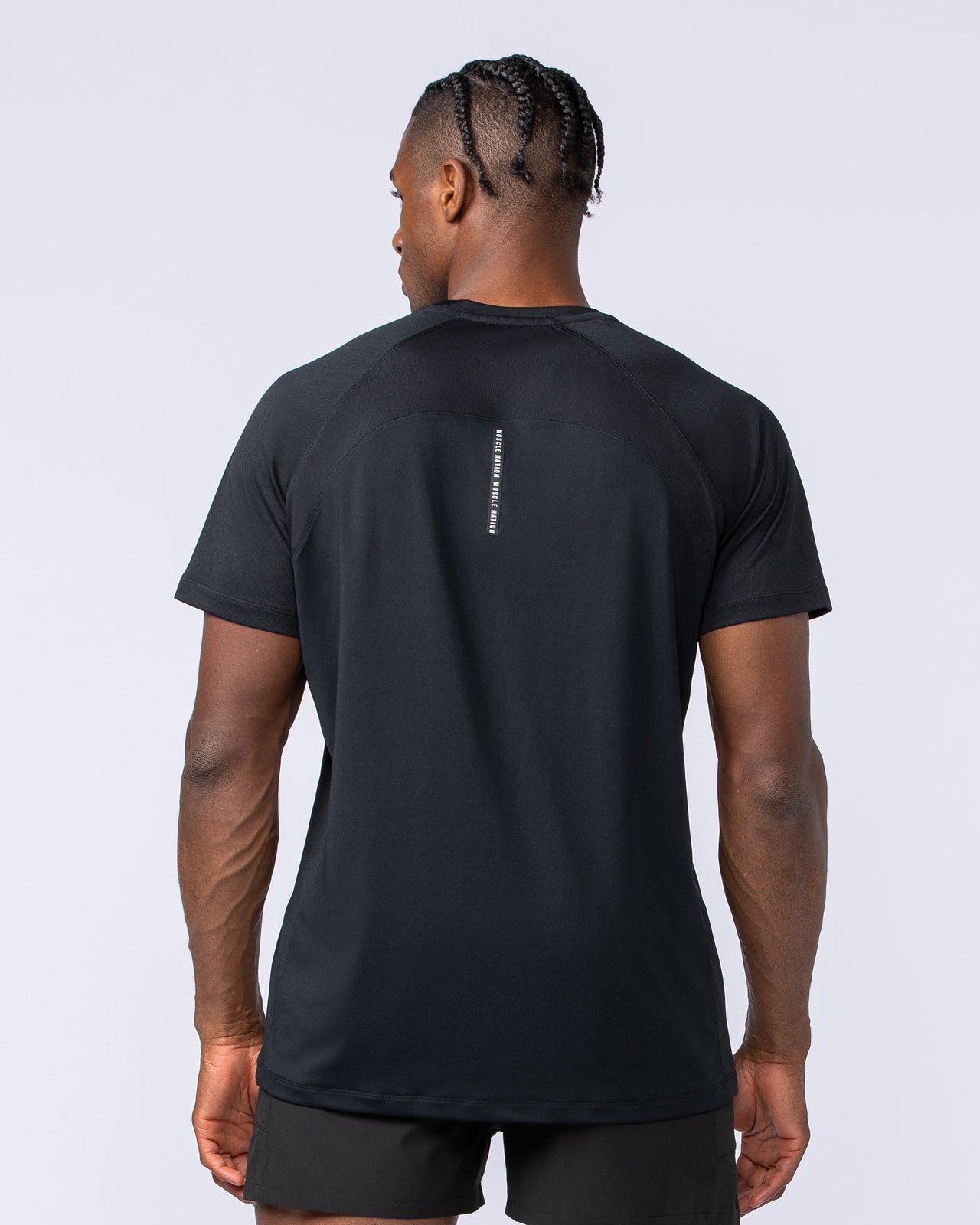 Muscle Nation Ventilation Tee in black - men's breathable crew-neck gym tee, further view
