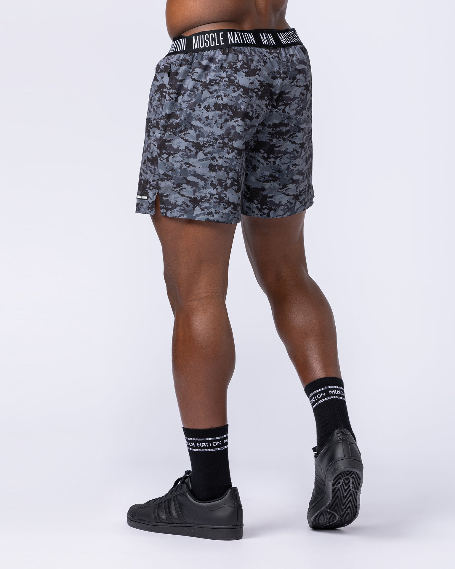 Level Up Training 4" Shorts - Grey/Black Distressed Print-Shorts-S-1124129GBDP-S-MNAPPRL35473-4-Muscle Nation