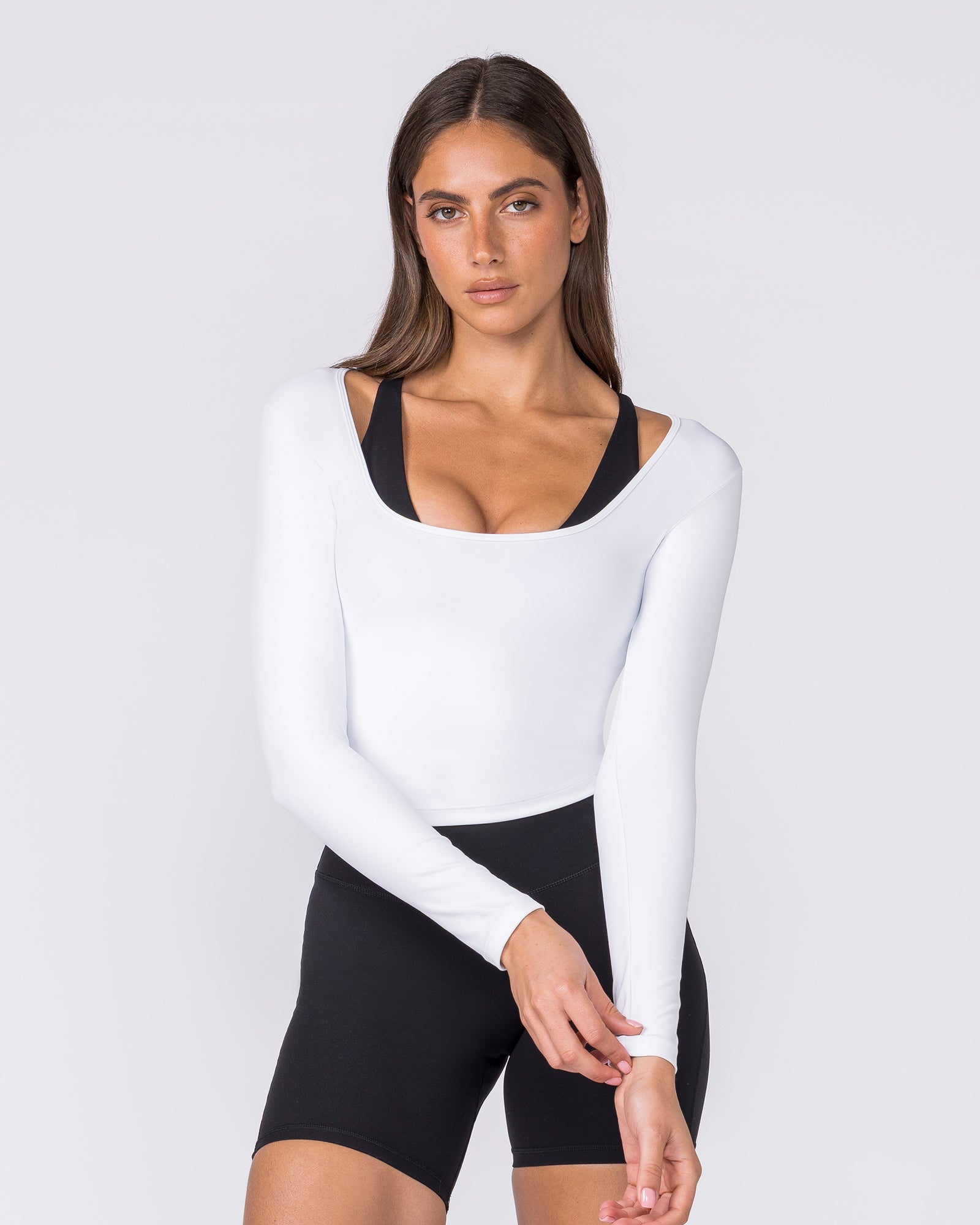Base Long Sleeve Top - White-Tops-XXS-032609WHT-XXS-MNAPPRL49174-3-Muscle Nation