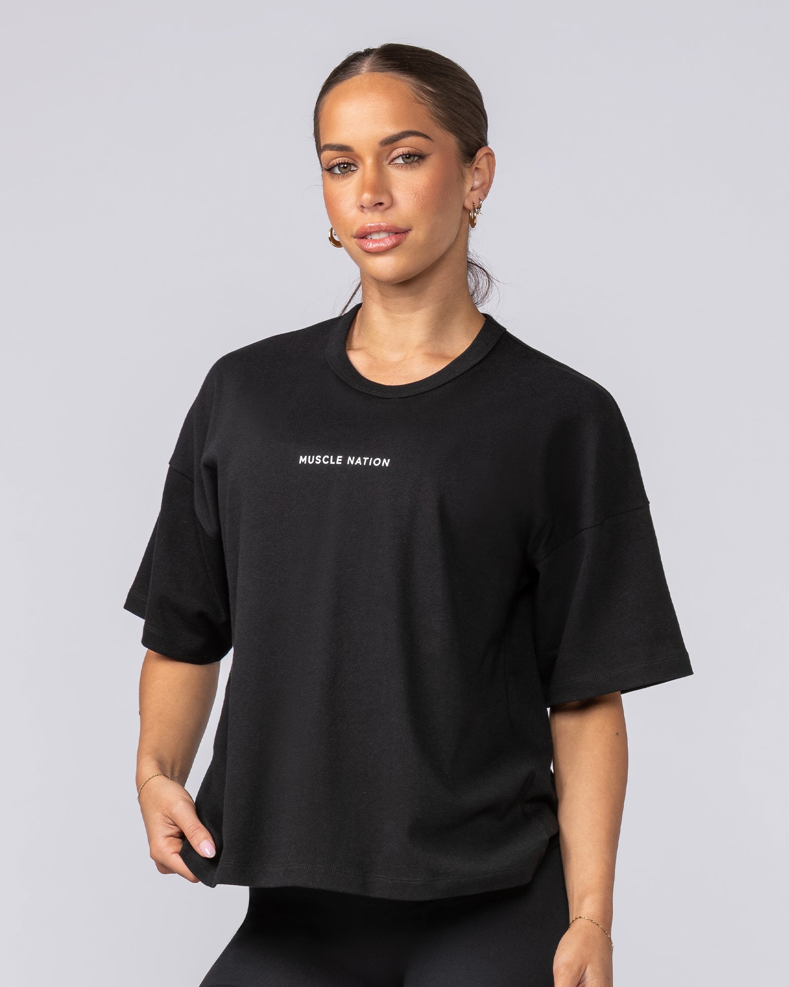 Boxy Fit Tee - Black-T-Shirts-XXS-1124115BLK-XXS-MNAPPRL34423-2-Muscle Nation