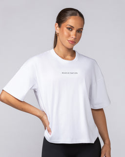Boxy Fit Tee White - Muscle Nation women's gym tee