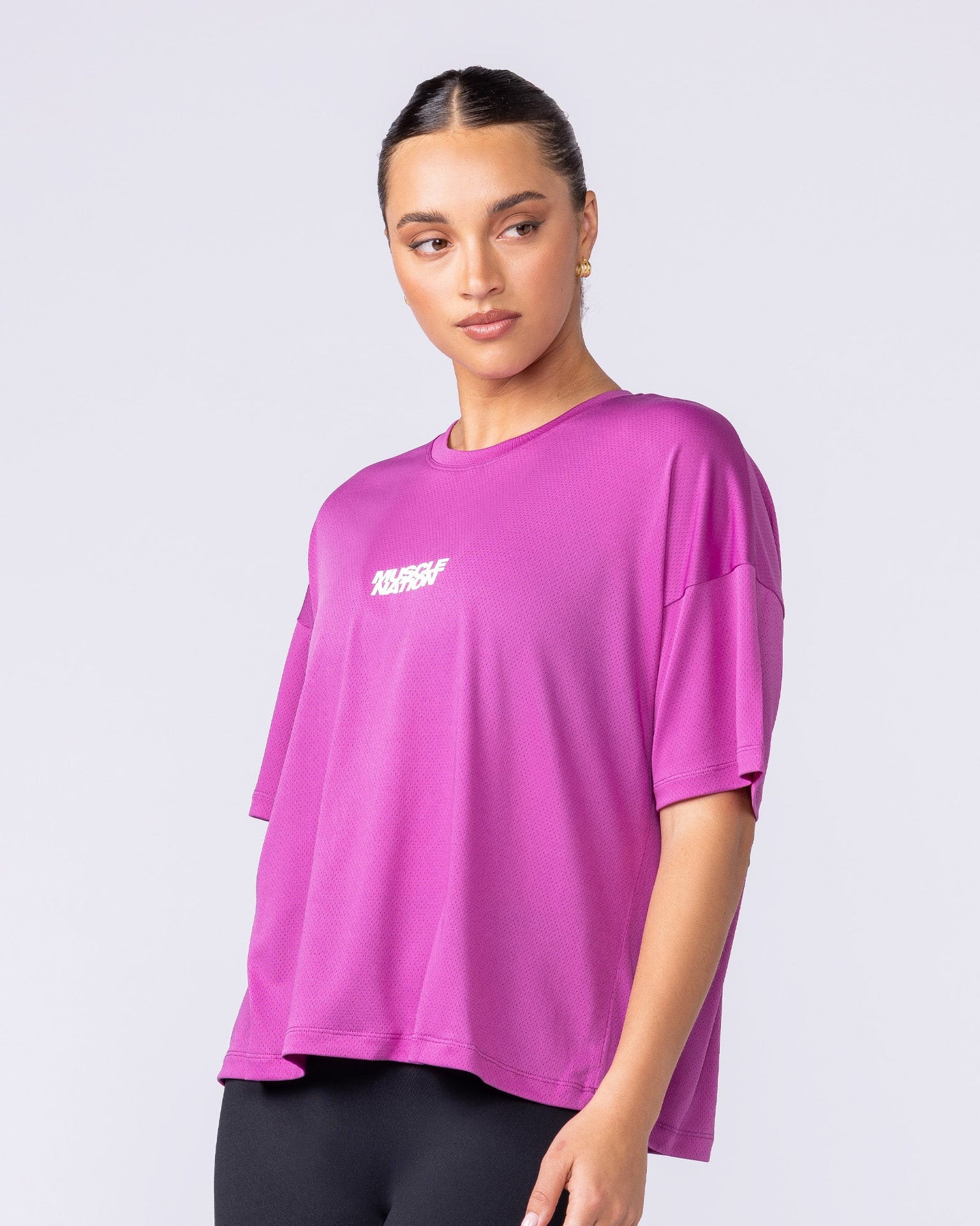 Boxy Training Tee - Radiant Orchid-T-Shirts-XXS-1125133RORID-XXS-MNAPPRL45138-5-Muscle Nation