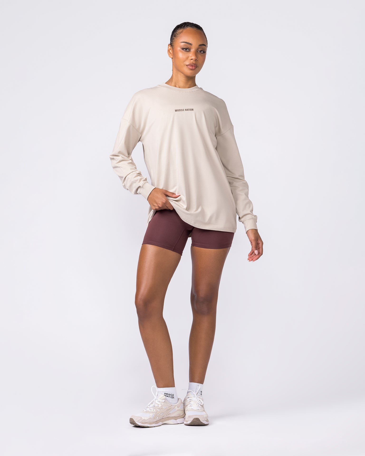 Classic Long Sleeve Top - Cream-Long Sleeve T-Shirts-XXS-042617CREAM-XXS-MNAPPRL50207-5-Muscle Nation