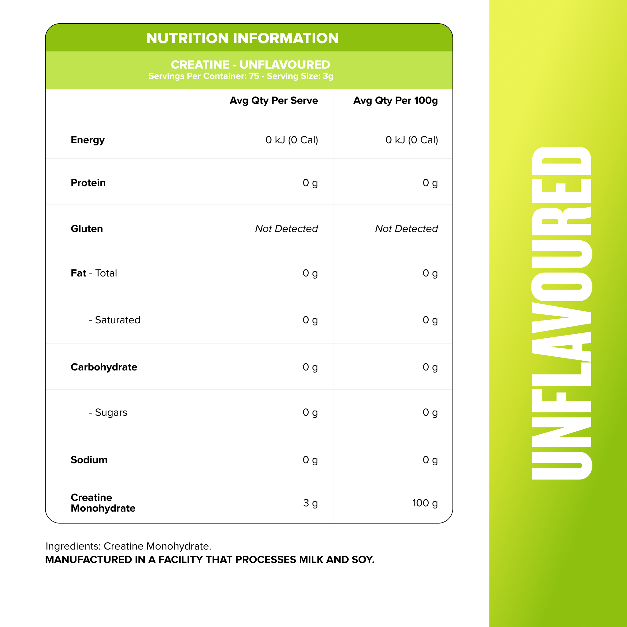 CREATINE MONOHYDRATE - Unflavoured - 75 serves-Creatine-MNSUPPS0305-9359054000971-2-Muscle Nation