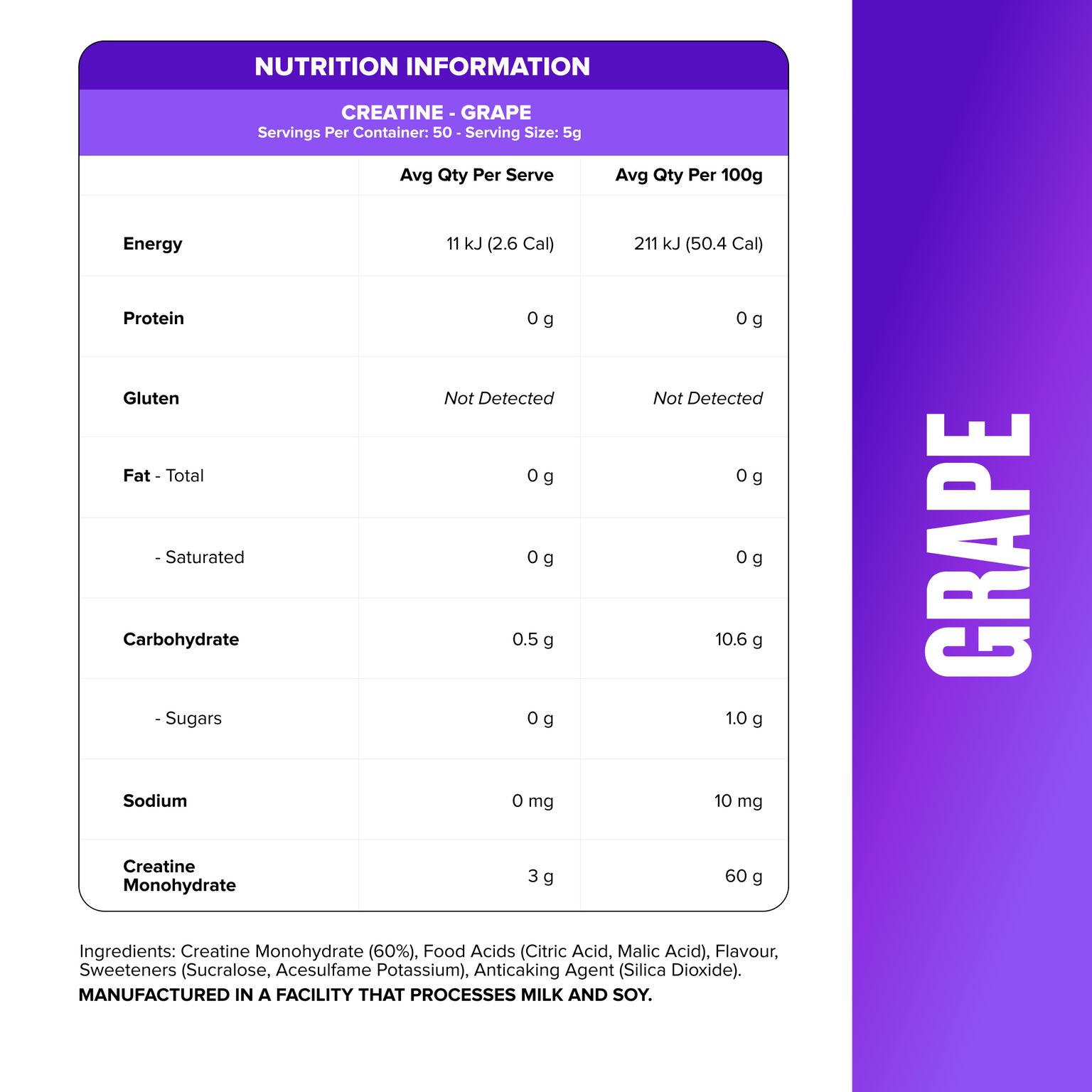 CREATINE MONOHYDRATE - Grape - 50 serves-Creatine-MNSUPPS0371-9359054002432-2-Muscle Nation
