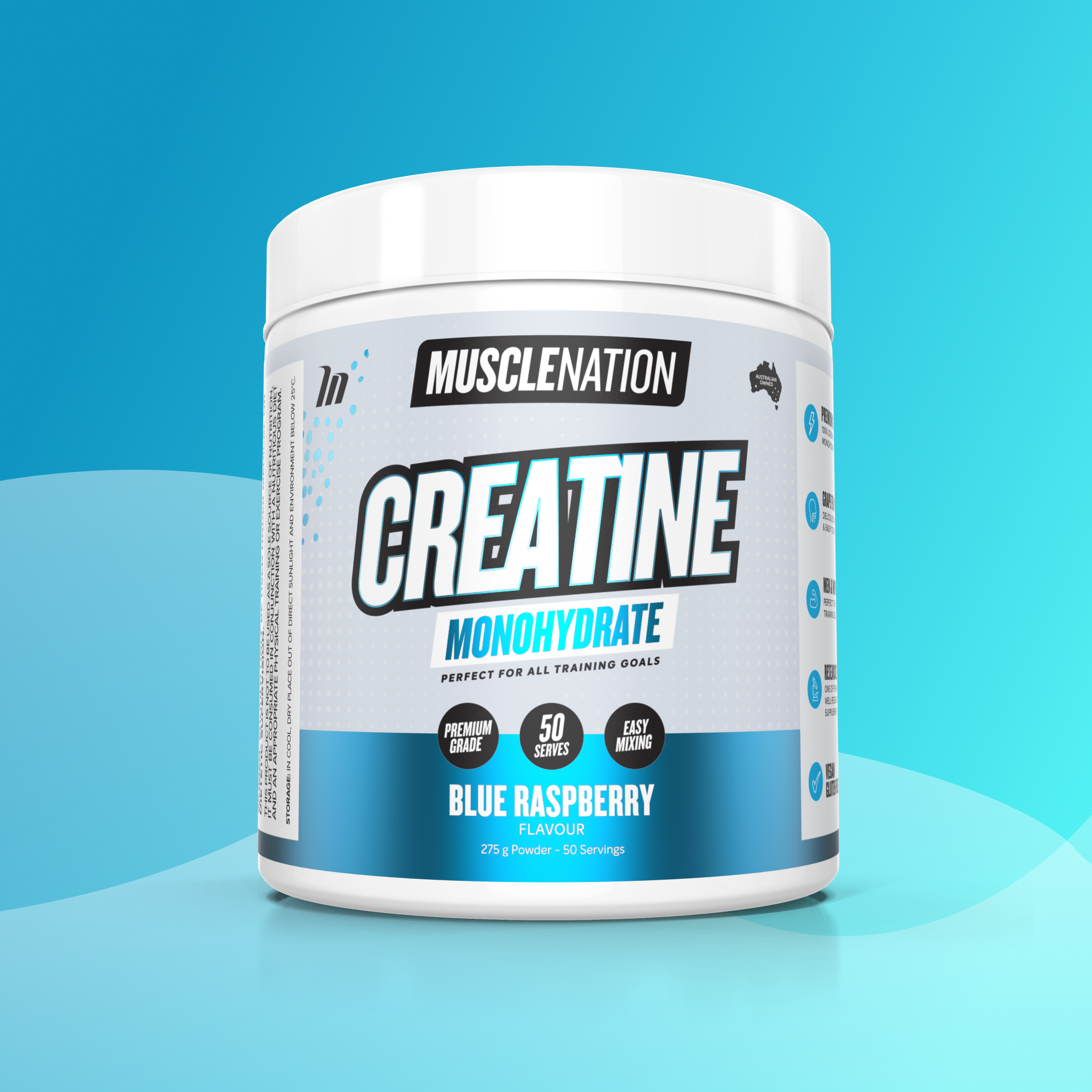 CREATINE MONOHYDRATE - Blue Raspberry - 50 serves-Creatine-MNSUPPS0421-9359054003033-1-Muscle Nation