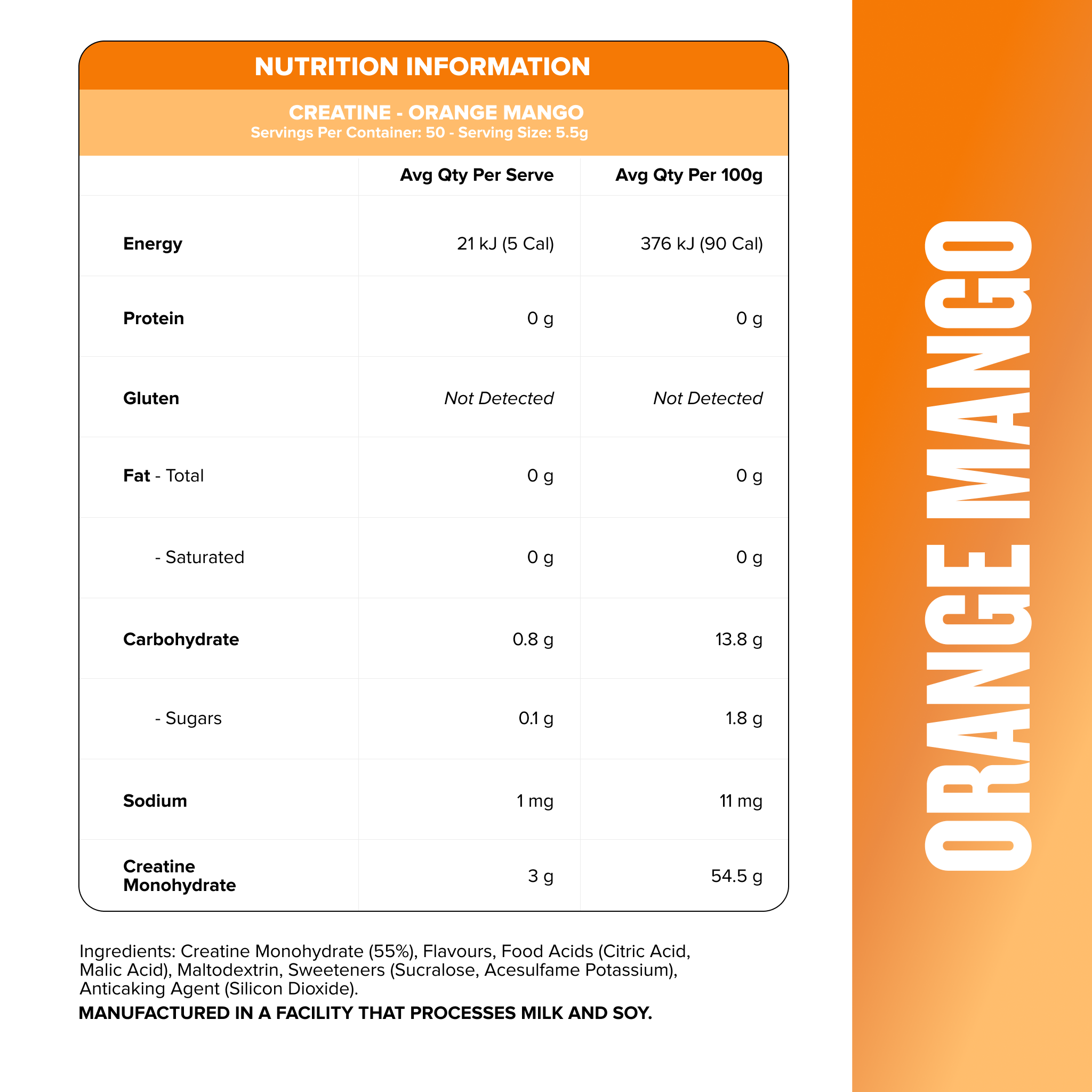 CREATINE MONOHYDRATE - Orange Mango - 50 serves-Creatine-MNSUPPS0423-9359054003057-2-Muscle Nation