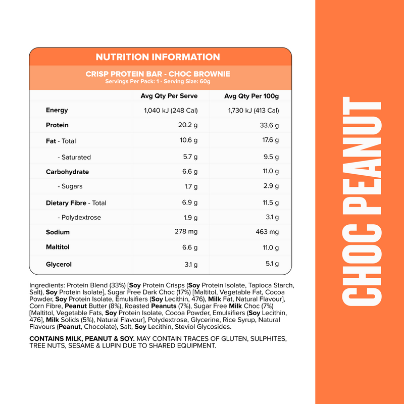 CRISP Protein Bar - Choc Peanut Bar - Box of 12-Protein Bars-MNSUPPS0425-19359054002521-2-Muscle Nation