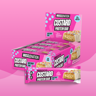 CUSTARD Protein Bar - Birthday Cake - Box of 12-Protein Bars-MNSUPPS0189-19359054000091-1-Muscle Nation