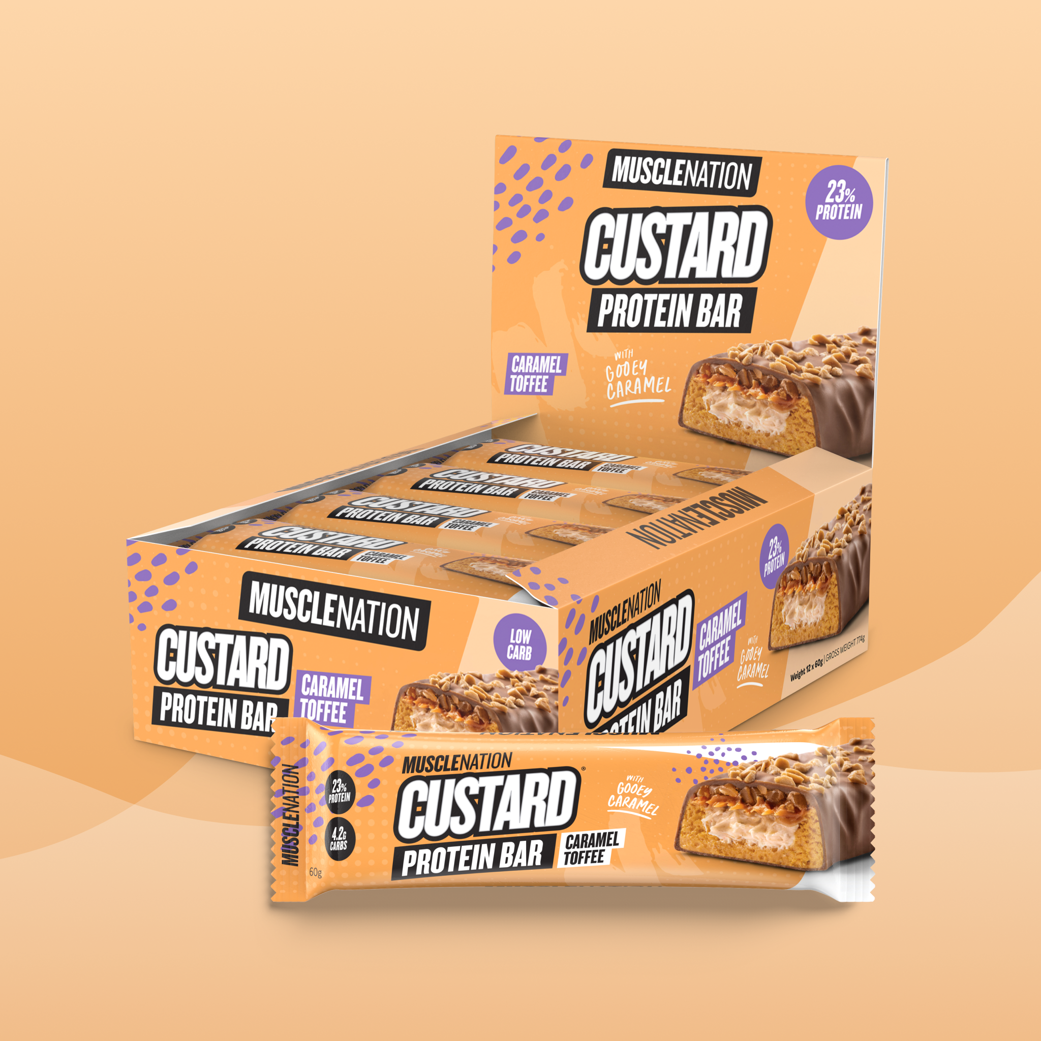 CUSTARD Protein Bar - Caramel Toffee - Box of 12-Protein Bars-MNSUPPS0195-19359054000350-1-Muscle Nation