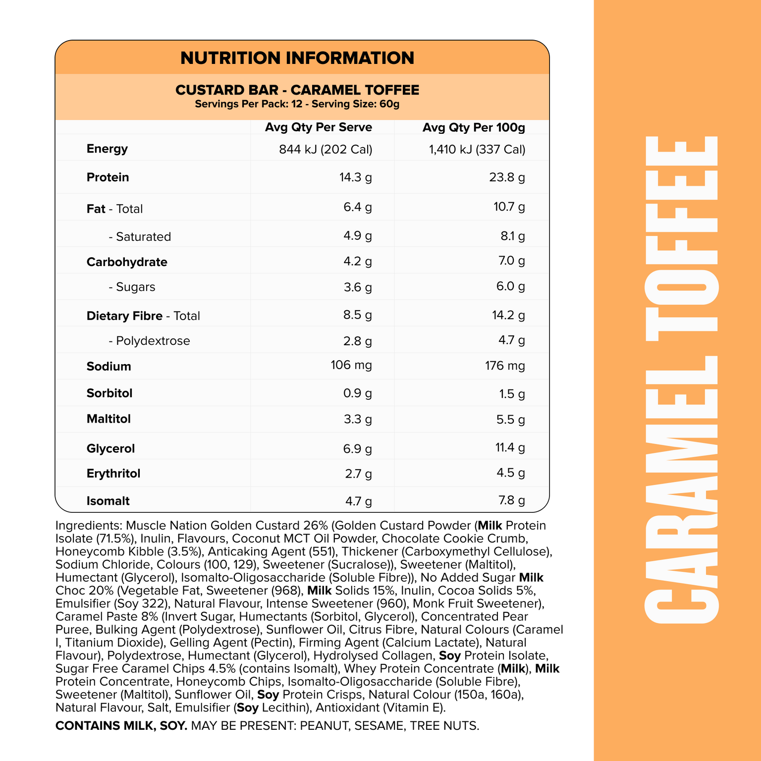 CUSTARD Protein Bar - Caramel Toffee - Box of 12-Protein Bars-MNSUPPS0195-19359054000350-3-Muscle Nation