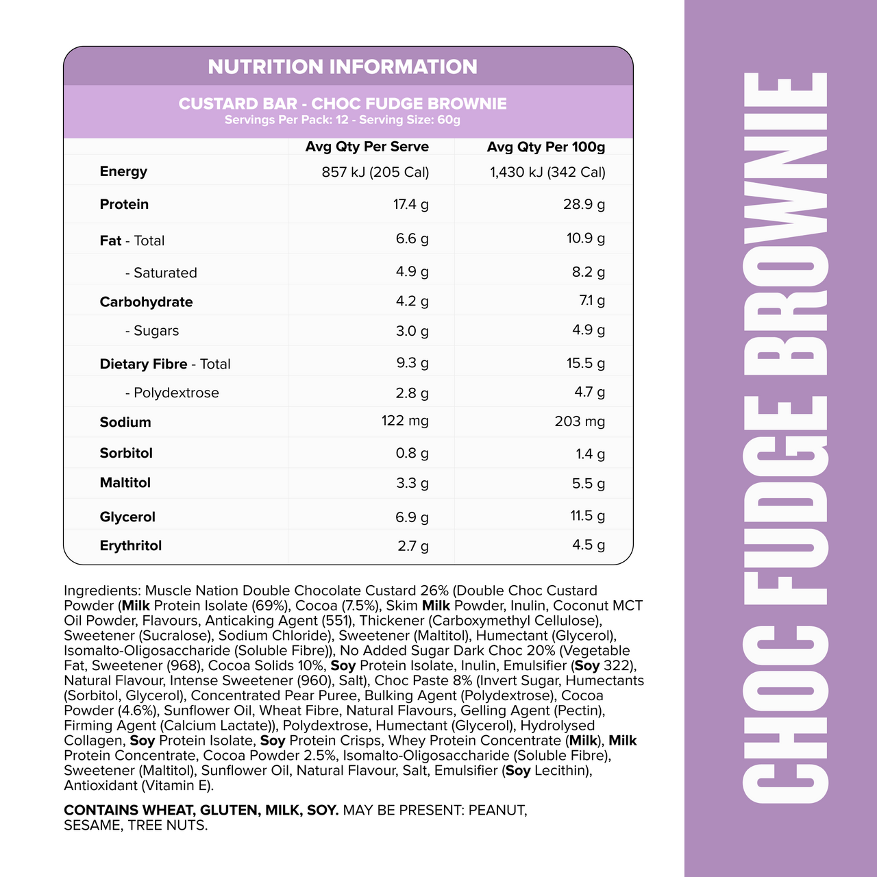 CUSTARD Protein Bar Choc Fudge Brownie - Muscle Nation protein bar, view 3
