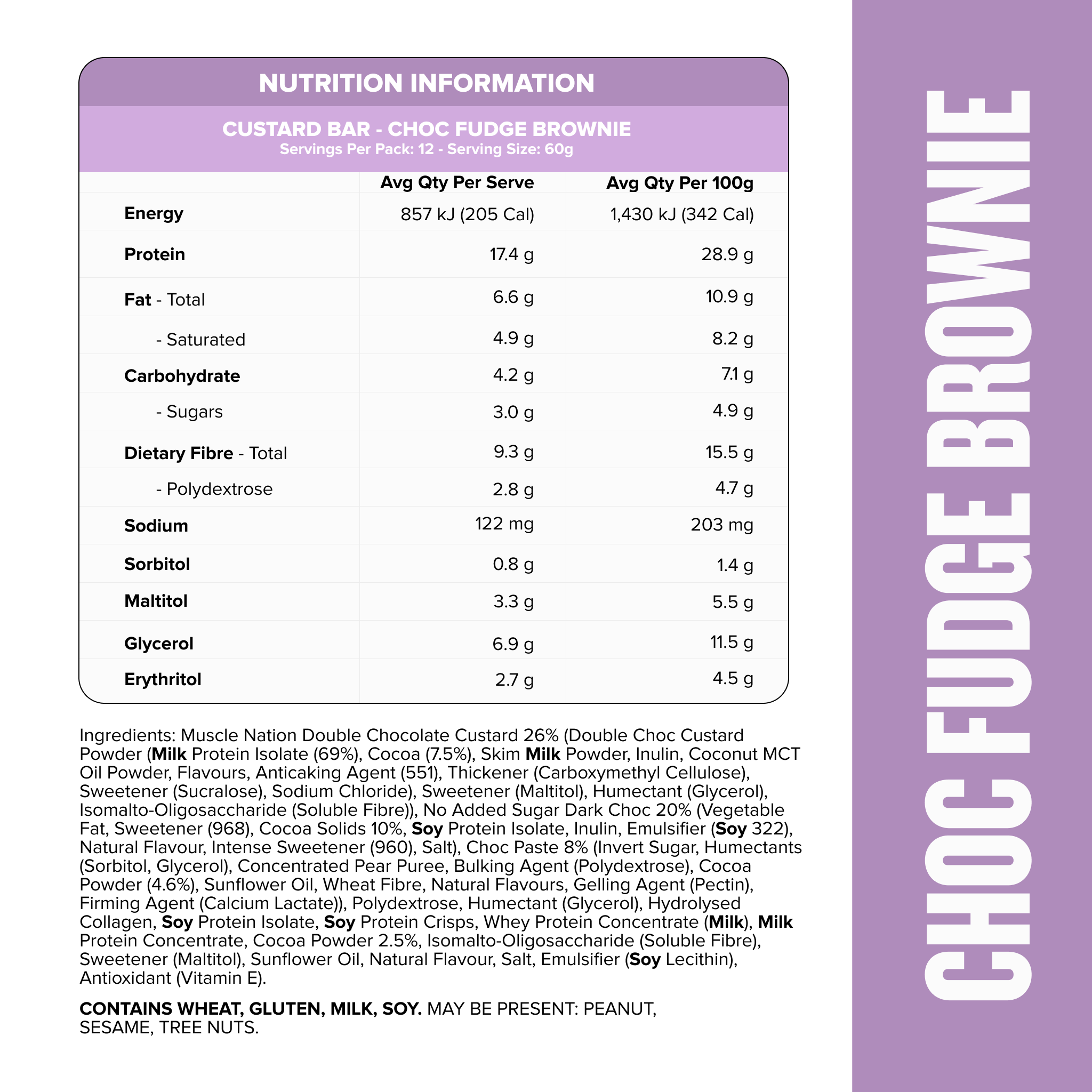 CUSTARD Protein Bar - Choc Fudge Brownie - Box of 12-Protein Bars-MNSUPPS0191-19359054000367-3-Muscle Nation