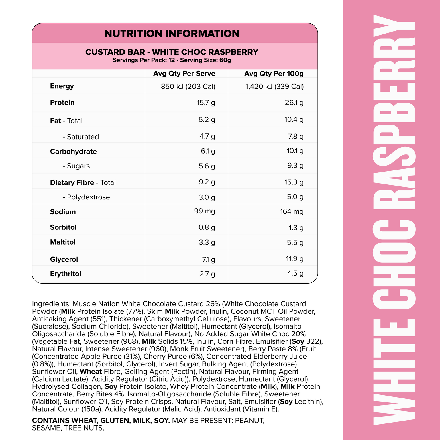 CUSTARD Protein Bar - White Choc Raspberry - Box of 12-Protein Bars-MNSUPPS0196-19359054000022-3-Muscle Nation
