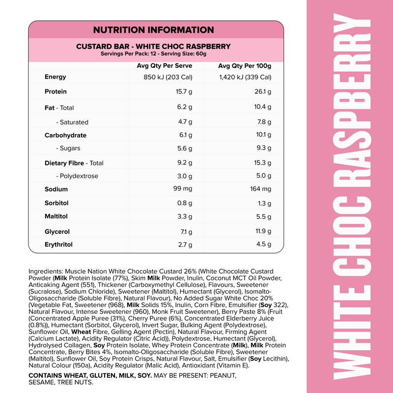 CUSTARD Protein Bar - White Choc Raspberry - Box of 12-Protein Bars-MNSUPPS0196-19359054000022-3-Muscle Nation