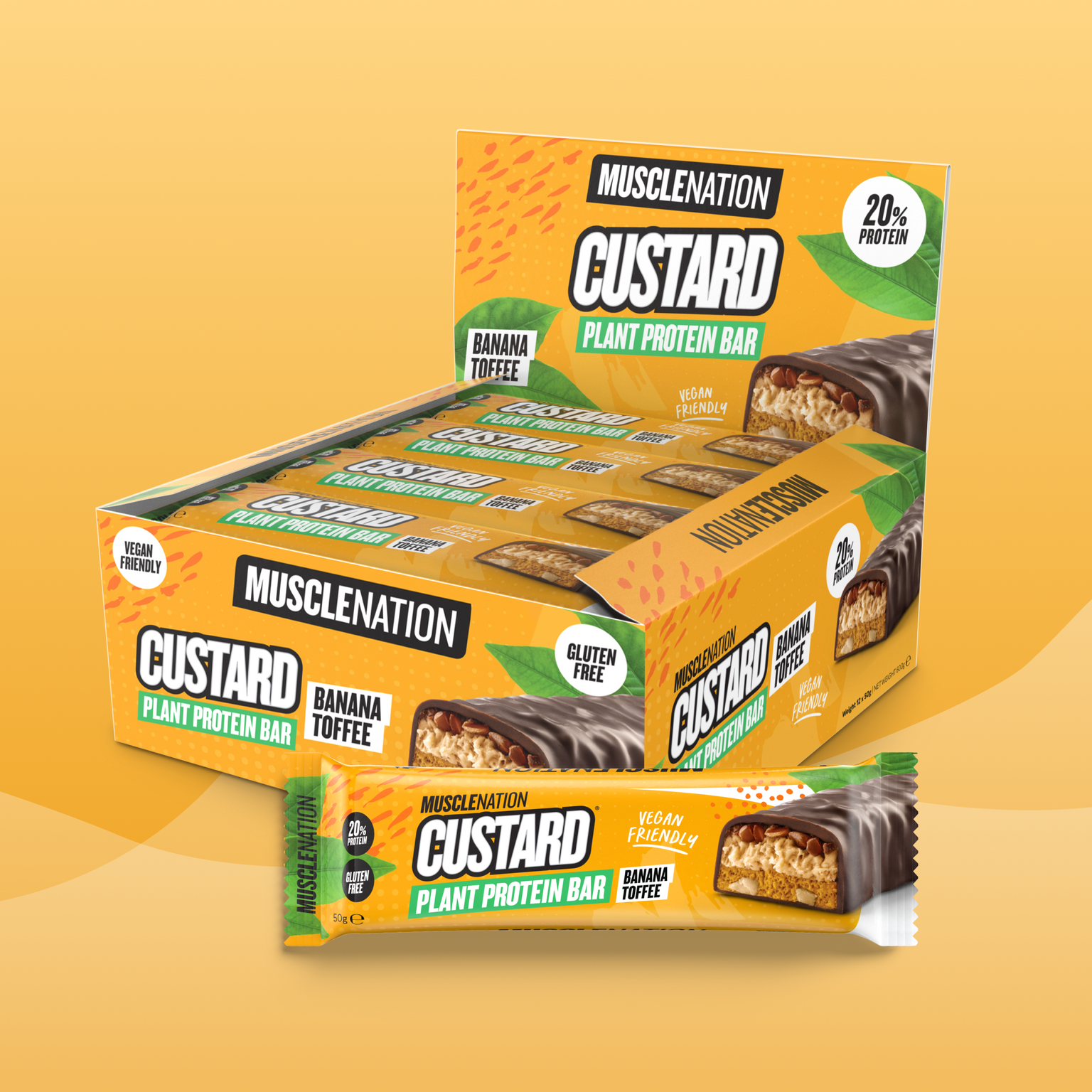 CUSTARD Plant Protein Bar (Vegan, GF) - Banana Toffee - Box of 12-Protein Bars-MNSUPPS0198-19359054000084-1-Muscle Nation