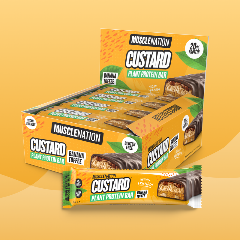 CUSTARD Plant Protein Bar (Vegan, GF) - Banana Toffee - Box of 12-Protein Bars-MNSUPPS0198-19359054000084-1-Muscle Nation