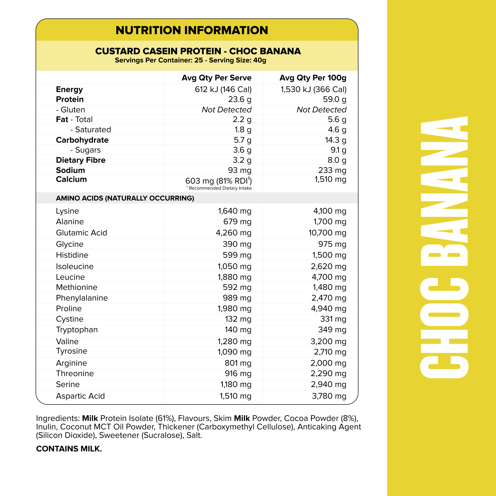 CUSTARD Casein Protein - Choc Banana - 25 serves-Custard Casein Powder-MNSUPPS0385-9359054002746-2-Muscle Nation