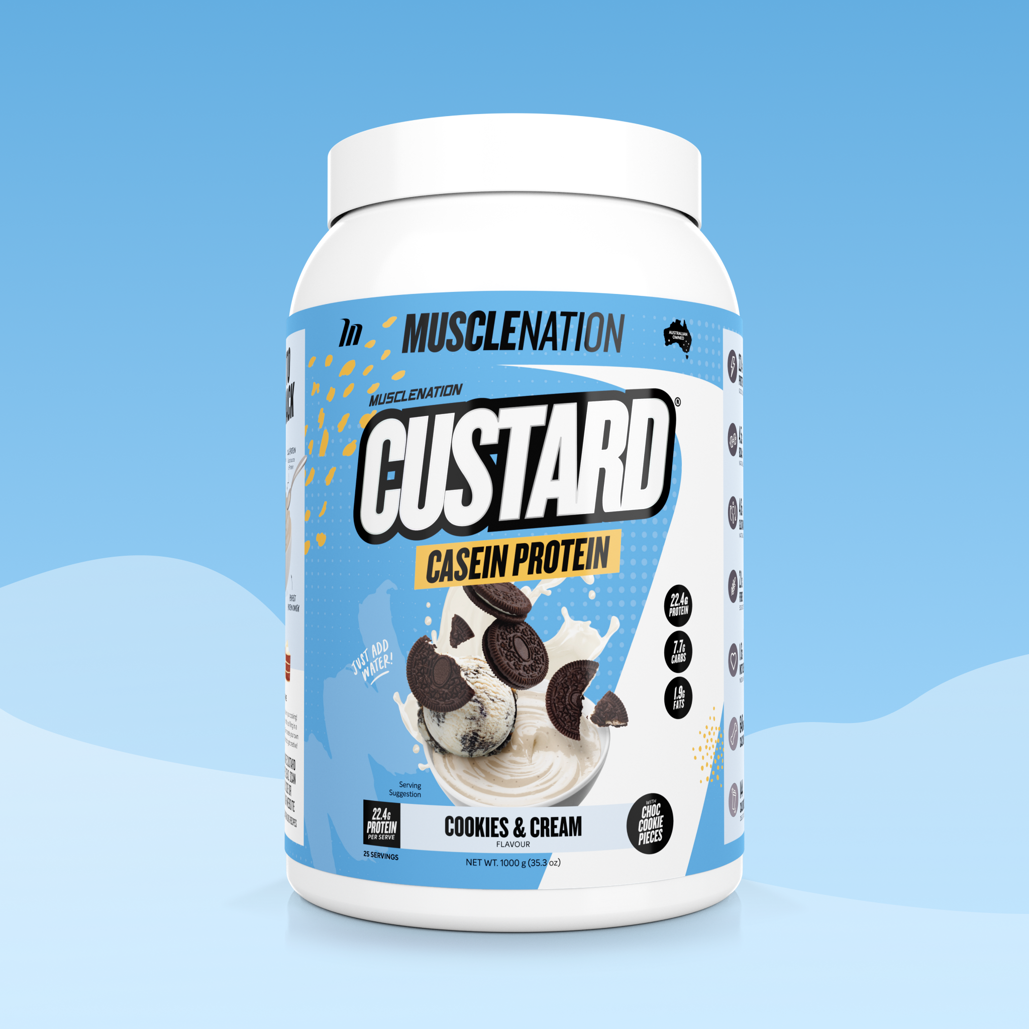 CUSTARD Casein Protein - Cookies & Cream - 25 serves-Custard Casein Powder-MNSUPPS0061-9359054001374-1-Muscle Nation