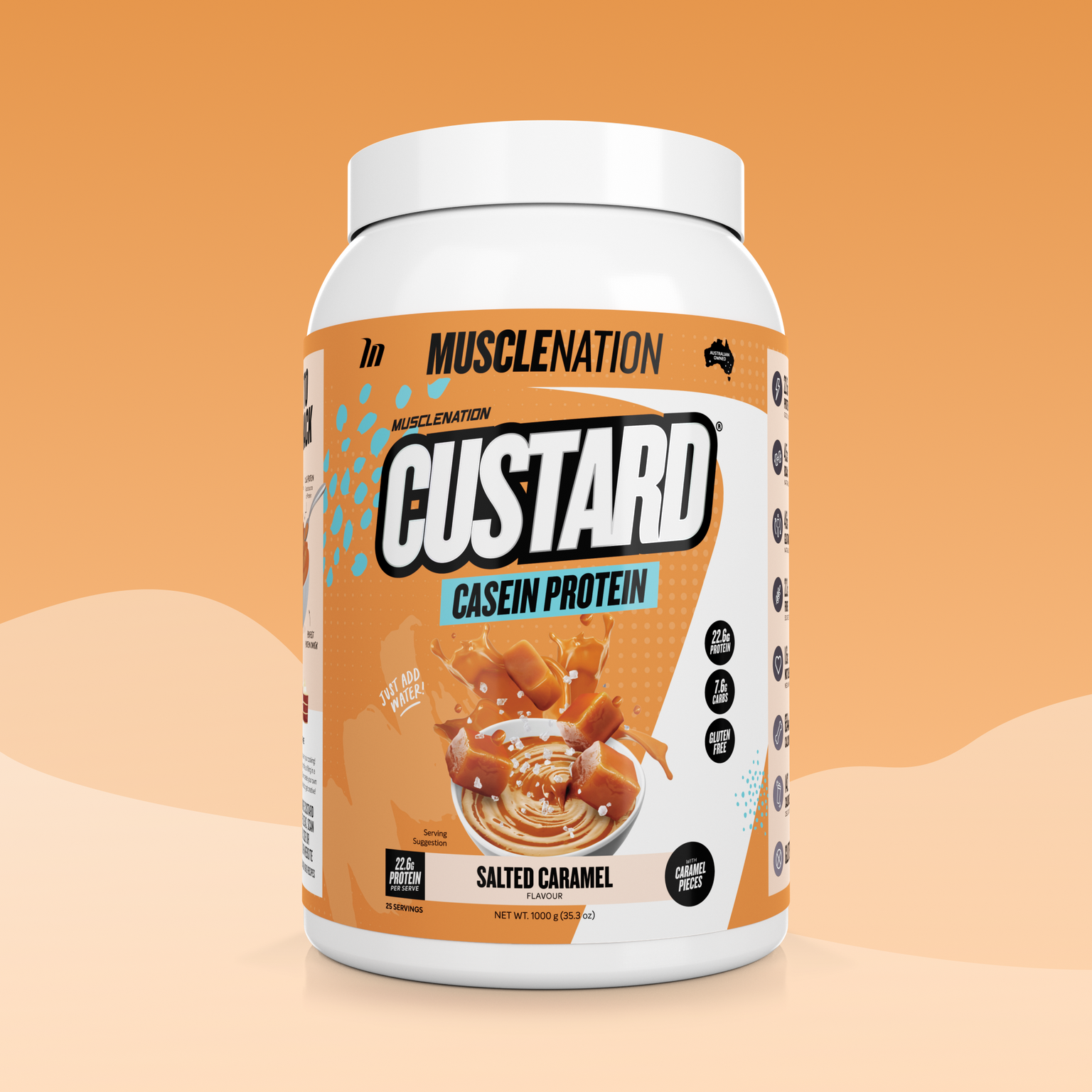 CUSTARD Casein Protein - Salted Caramel - 25 serves-Custard Casein Powder-MNSUPPS0149-9359054001411-1-Muscle Nation