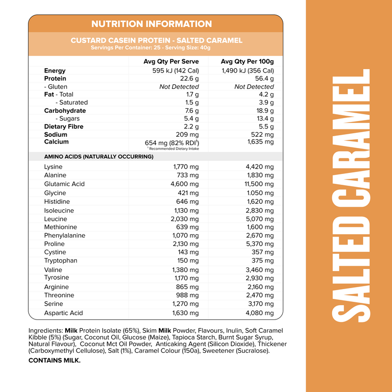 CUSTARD Casein Protein - Salted Caramel - 25 serves-Custard Casein Powder-MNSUPPS0149-9359054001411-2-Muscle Nation