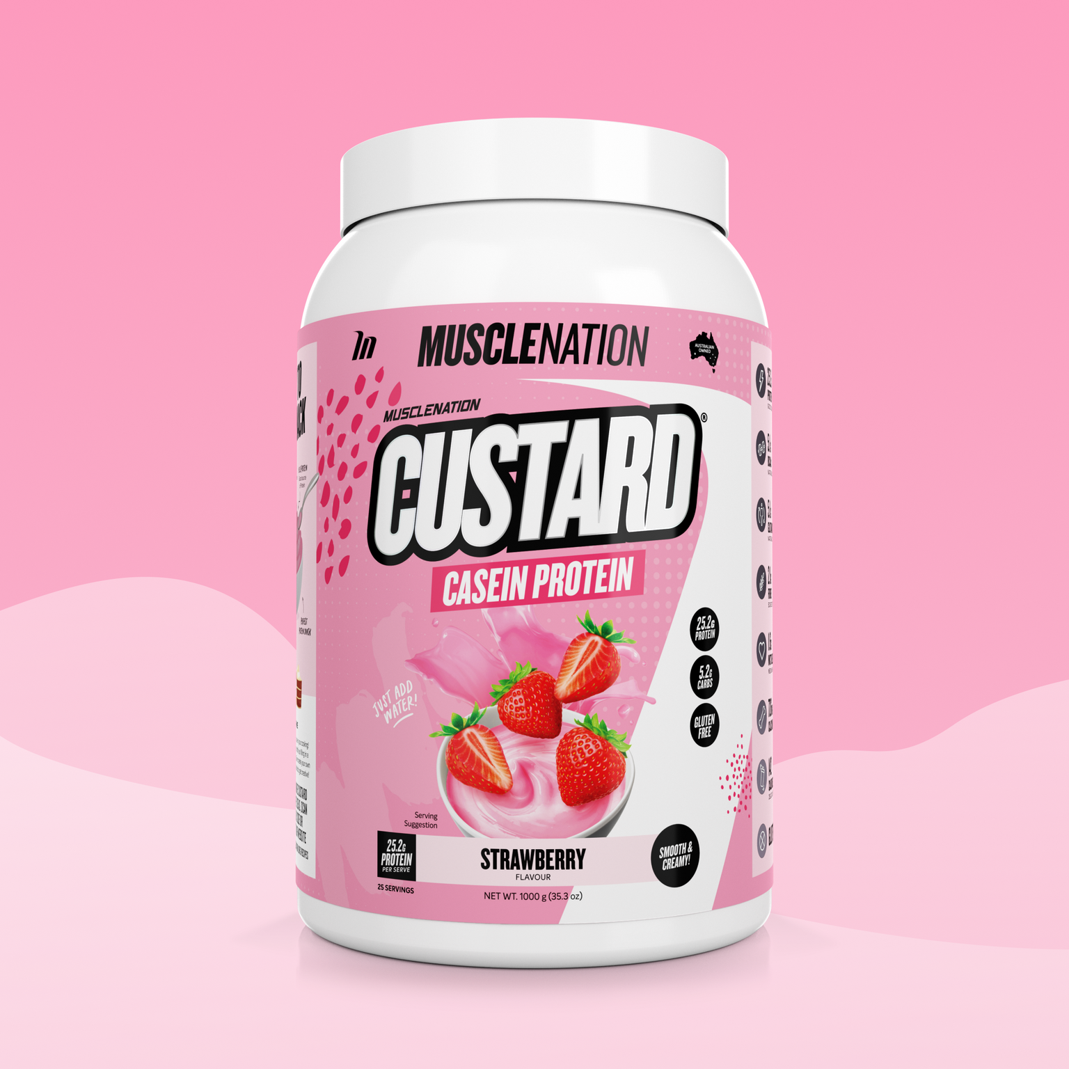 CUSTARD Casein Protein - Strawberry - 25 serves-Custard Casein Powder-MNSUPPS0322-9359054001428-1-Muscle Nation