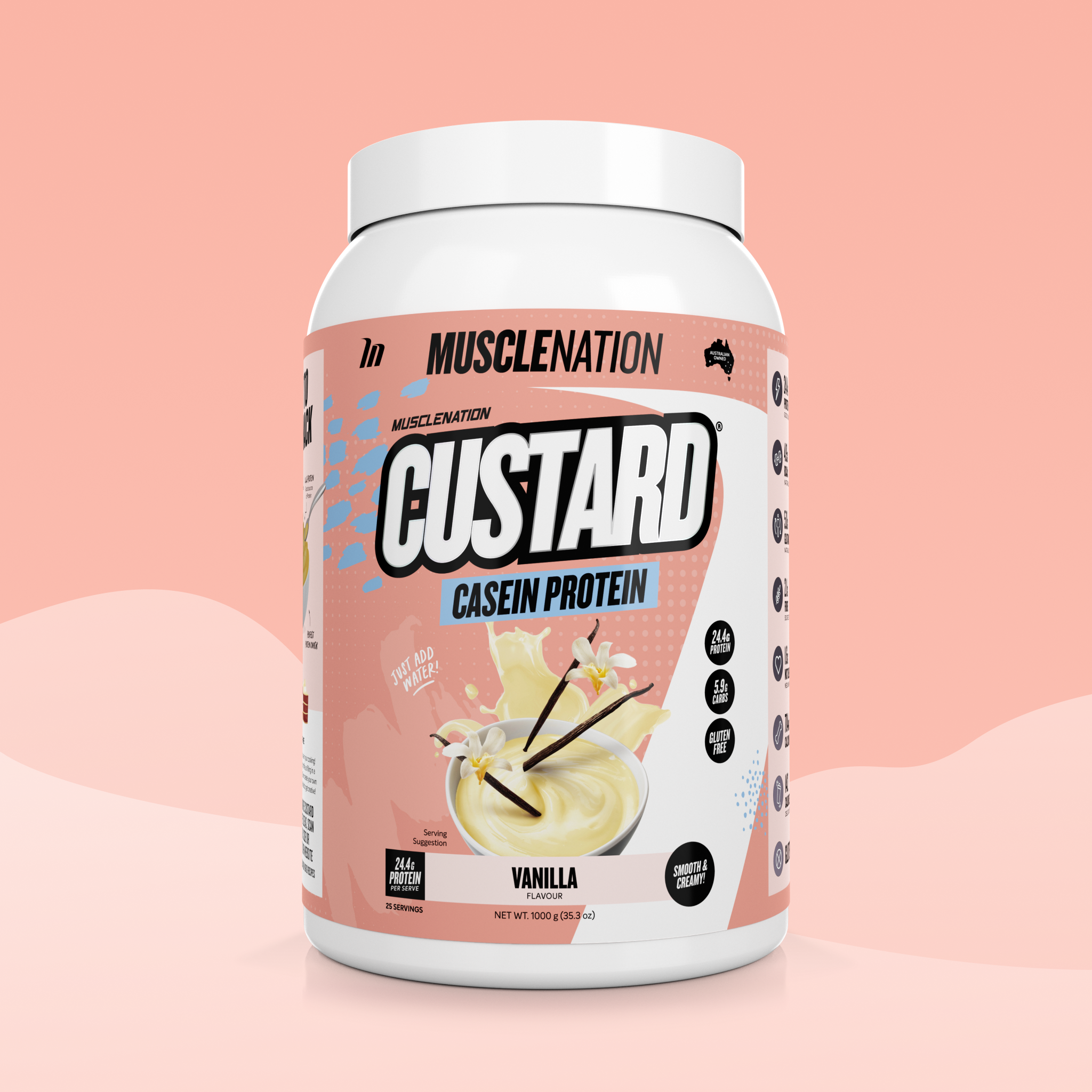 CUSTARD Casein Protein - Vanilla - 25 serves-Custard Casein Powder-MNSUPPS0018-9359054001381-1-Muscle Nation