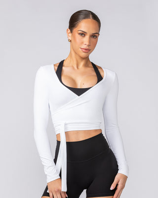 Bliss Wrap Top - White-Long Sleeve T-Shirts-XXS-082508WHT-XXS-MNAPPRL43473-2-Muscle Nation